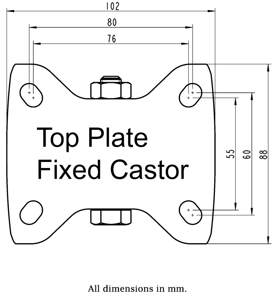 LH series 65mm fixed top plate 100x85mm - Plate drawing