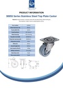 300SS series 80mm stainless steel swivel top plate 100x85mm castor with grey TPR-rubber on polypropylene centre plain bearing wheel 100kg - Spec sheet