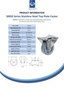 300SS series 80mm stainless steel fixed top plate 98x84mm castor with grey TPR-rubber on polypropylene centre plain bearing wheel 100kg - Spec sheet