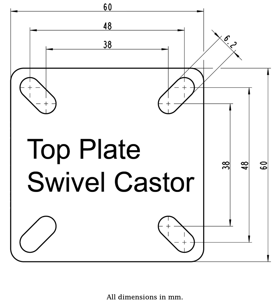 100 series 35mm swivel top plate 60x60mm - Plate drawing