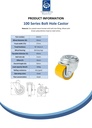 100 series 35mm Blickle swivel  bolt hole 11mm castor with polyurethane on steel centre ball bearing wheel 100kg - Spec sheet