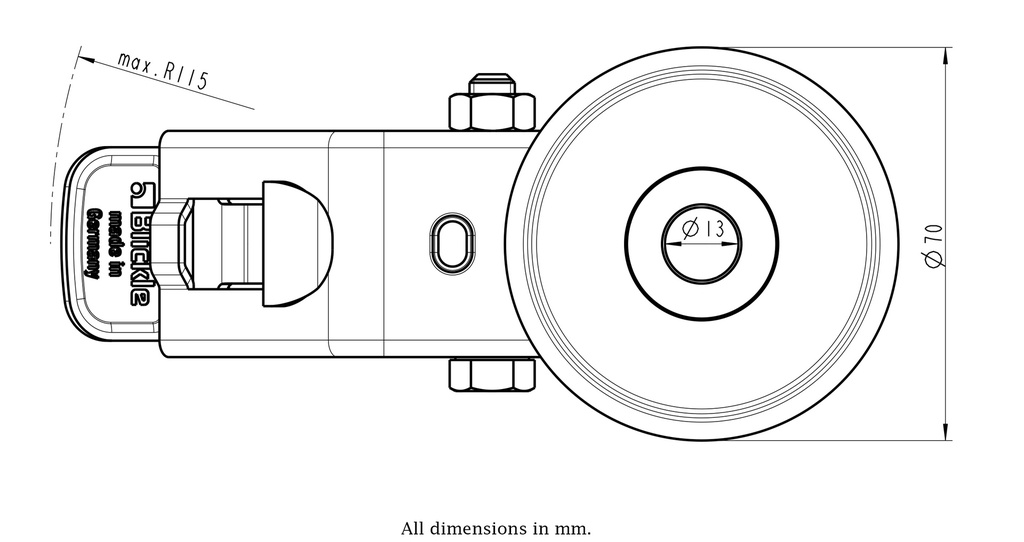300SS series 100mm stainless steel swivel/brake bolt hole 12mm - Plate drawing