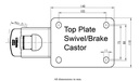 300HT series 150mm swivel/brake top plate 140x110mm - Plate drawing
