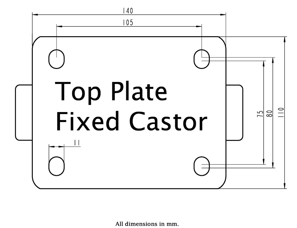LS series 100mm fixed top plate 140x110mm - Plate drawing
