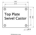 LS series 250mm swivel top plate 255x200mm - Plate drawing