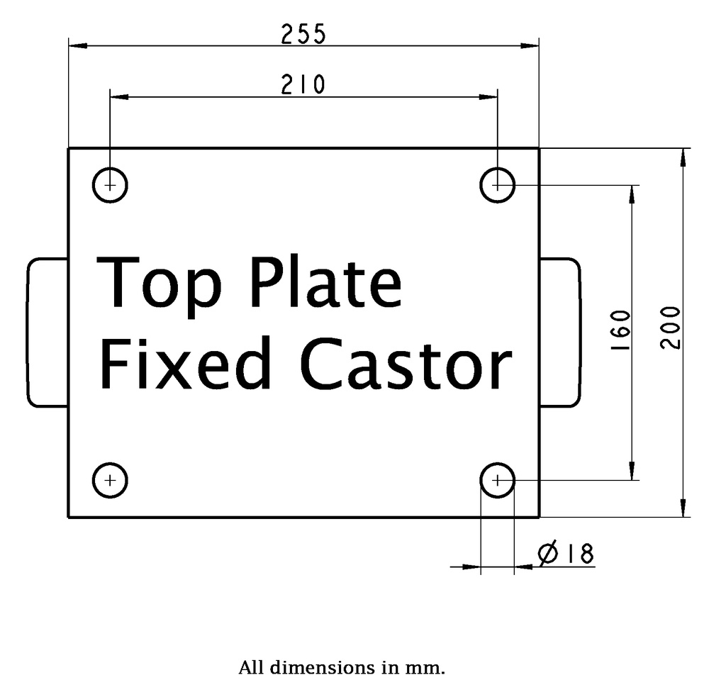 LS series 250mm fixed top plate 255x200mm - Plate drawing