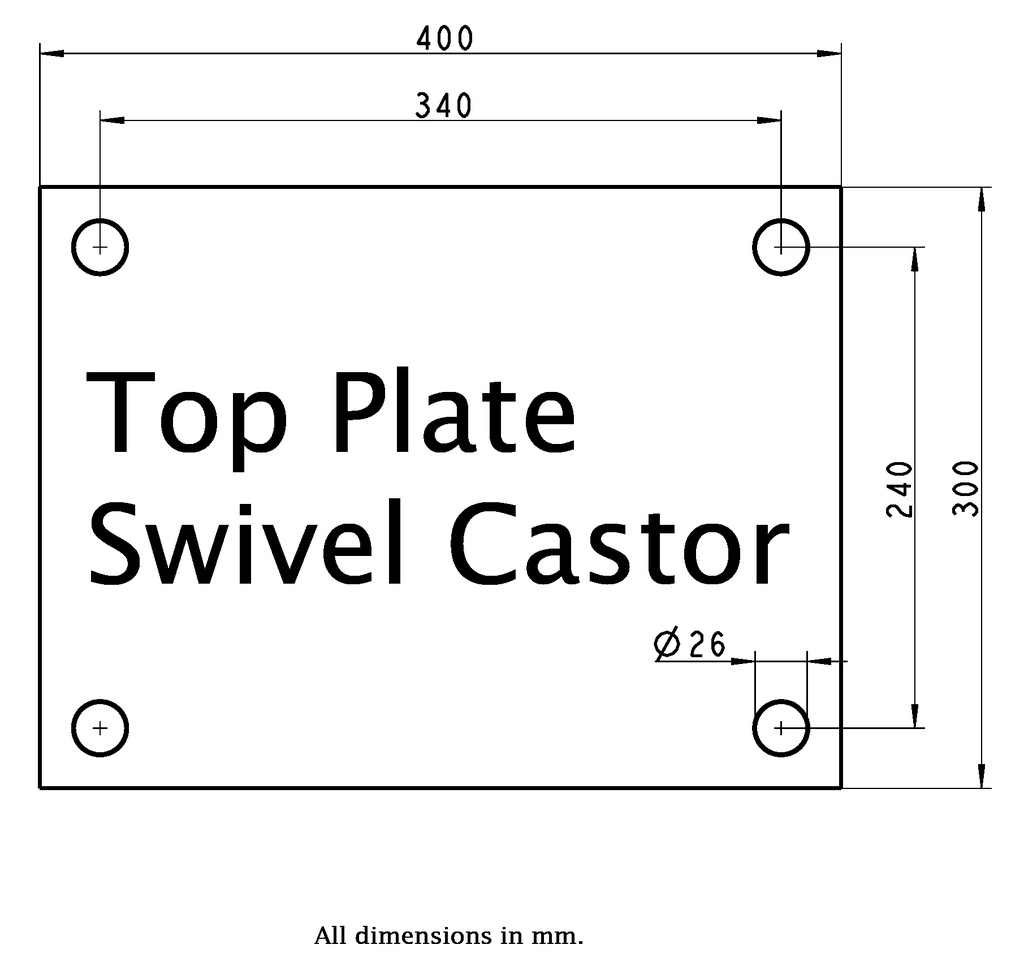 LS series 400mm swivel top plate 400x300mm - Plate drawing