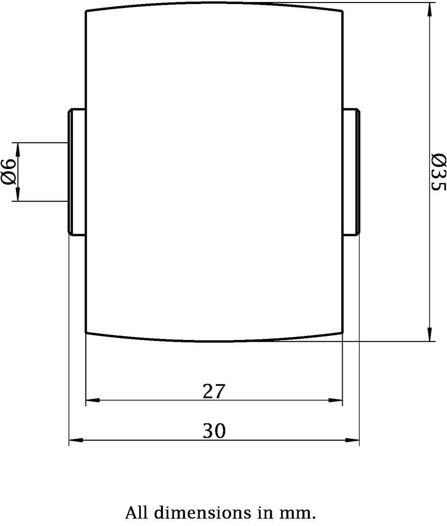 Wheel series 35mm brown polyurethane on steel centre 6mm bore hub length 30mm ball bearing 100kg - Wheel dimensions