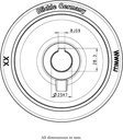 Wheel series 150mm polyurethane on cast iron centre bore 25mm H7 hub length 60mm plain bearing with keyway 8x3.3mm 650kg - Keyway drawing