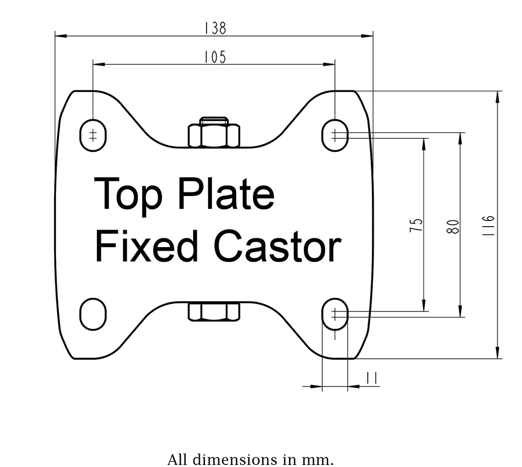 300SS series 200mm stainless steel fixed  top plate 138x116mm - Plate drawing