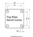 Levelling series HRP-POA 45G 45mm swivel top plate 55x55mm - Plate drawing
