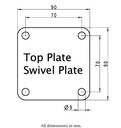 Levelling series HRP-POA 63G 63mm swivel top plate 90x90mm - Plate drawing