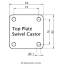 Levelling series HRP-POA 72G 72mm swivel top plate 95x95mm - Plate drawing