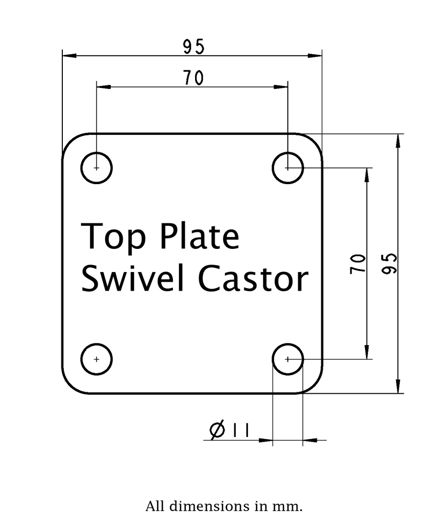 Levelling series HRSP-POA 72G 72mm swivel top plate 95x95mm - Plate drawing