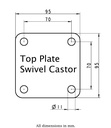 Levelling series HRSP-POA 72G 72mm swivel top plate 95x95mm - Plate drawing