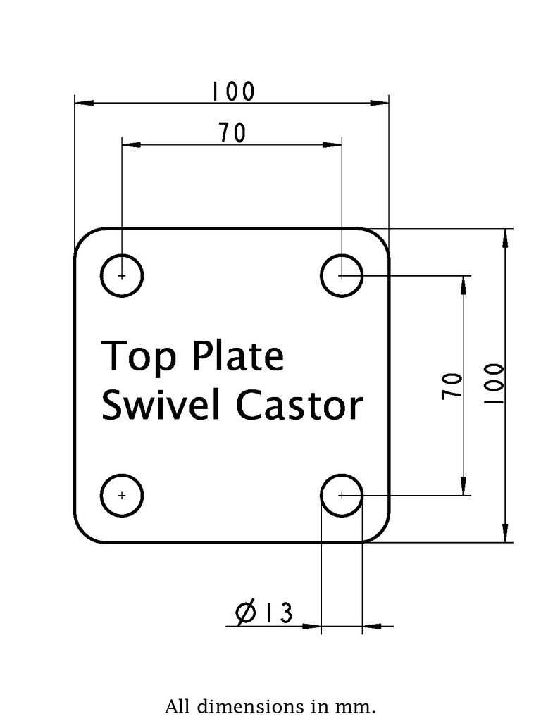 Levelling series HRSP-GSPO 90G 90mm swivel top plate 100x100mm - Plate drawing