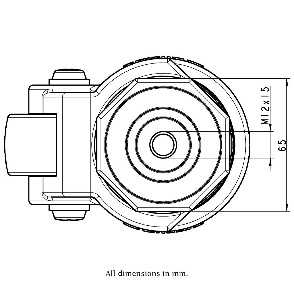 Levelling series HRIG-POA 63G 63mm swivel threaded bolt hole M12x15mm - Plate drawing