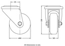 300 series 80mm swivel bolt hole 10,5mm castor with blue elastic rubber on nylon centre plain bearing wheel 140kg - Castor dimensions