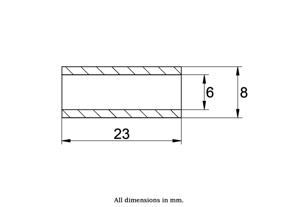 Bush 08x06x23mm Stainless Steel - Bush drawing with Dimensions