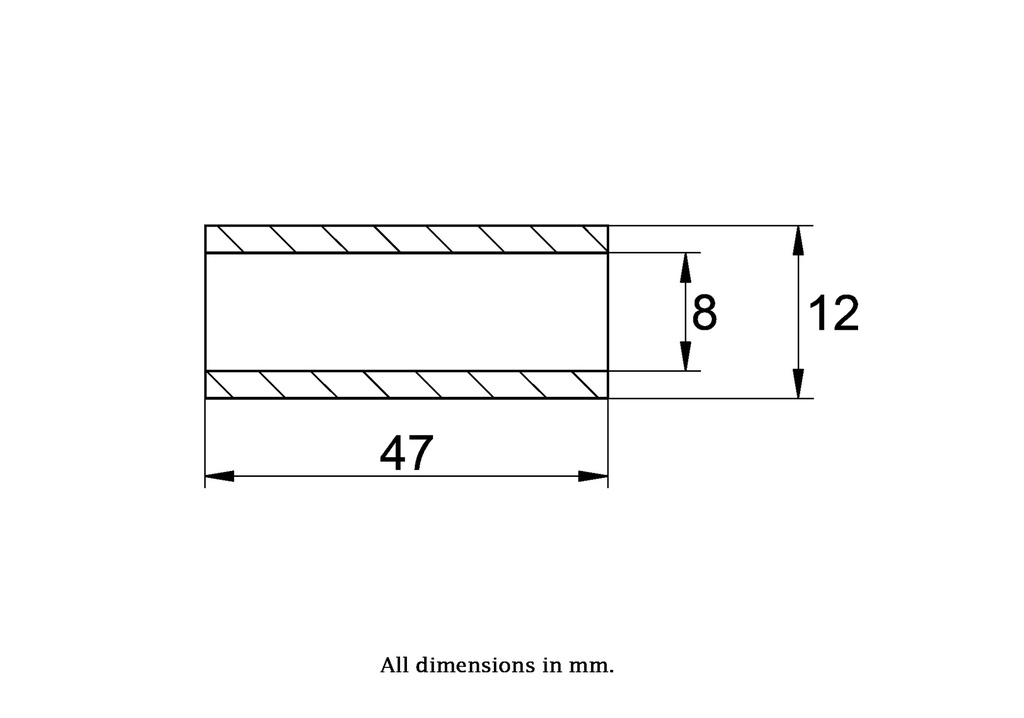 Bush 12x08x47mm Stainless Steel - Bush drawing with Dimensions