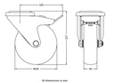 300 series 100mm swivel/brake bolt hole 10,5mm castor with electrically conductive grey TPR-rubber on a polypropylene centre plain bearing wheel 70kg - Castor dimensions