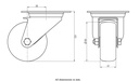300SS series 80mm stainless steel swivel top plate 100x85mm castor with grey TPR-rubber on polypropylene centre plain bearing wheel 100kg - Castor drawing