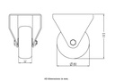 300SS series 80mm stainless steel fixed top plate 98x84mm castor with grey TPR-rubber on polypropylene centre plain bearing wheel 100kg - Castor drawing