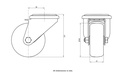300SS series 80mm stainless steel swivel bolt hole 12mm castor with grey TPR-rubber on polypropylene centre plain bearing wheel 100kg - Castor drawing