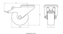 300SS series 80mm stainless steel swivel/brake bolt hole 12mm castor with grey TPR-rubber on polypropylene centre plain bearing wheel 100kg