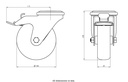 300SS series 100mm stainless steel swivel/brake bolt hole 12mm castor with grey TPR-rubber on polypropylene centre plain bearing wheel 110kg - Castor drawing
