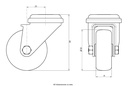 100SS series 50mm stainless steel swivel bolt hole 11mm castor with electrically conductive grey TPR-rubber on polypropylene centre plain bearing wheel 30kg - Castor dimensions
