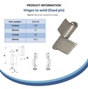 120mm Steel weldable hinge, fixed pin Left Hand Spec Sheet
