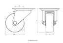 300HTSS series 80mm stainless steel swivel top plate 100x85mm castor with heat resistant thermoplastic plain bearing wheel 100kg - Castor dimensions