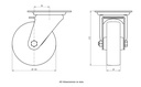 300HTSS series 100mm stainless steel swivel top plate 100x85mm castor with heat resistant thermoplastic plain bearing wheel 120kg - Castor dimensions