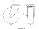 300HT series 125mm swivel bolt hole 13mm castor with heat resistant thermoplastic plain bearing wheel 150kg - Castor dimensions