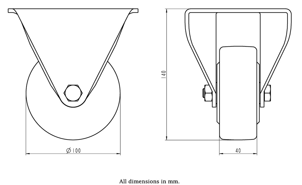 LH series 100mm fixed top plate 140x110mm castor with cast nylon ball bearing wheel 700kg - Castor dimensions