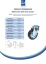 300 series 100mm swivel bolt hole 12,5mm castor with black rubber on pressed steel centre and threadguards roller bearing wheel 90kg - Spec sheet