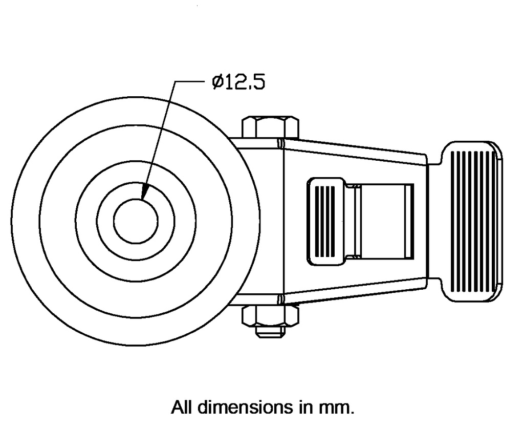300 series 125mm swivel/brake bolt hole 12,5mm - Plate dimensions