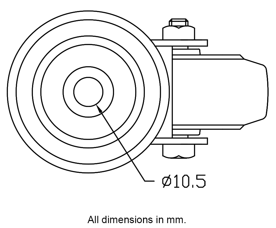 300 series 125mm swivel bolt hole 10.5mm - Plate dimensions