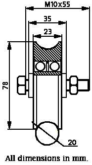 80mm Round groove wheel with 2 ball bearing - Dimensions