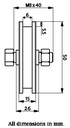50mm Square groove wheel with 1 ball bearing Drawing with Dimensions