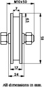 60mm Square groove wheel with 1 ball bearing Drawing with Dimensions