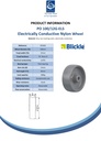Wheel series 100mm electrically conductive grey nylon 12mm bore hub length 45mm plain bearing 280kg - Spec sheet