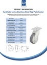 Plastic castor series 100mm stainless steel swivel top plate 90x66mm castor with electrically conductive grey thermoplastic rubber on polypropylene centre single ball bearing wheel 70kg - Spec sheet