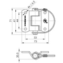 SPP Trailer hinge (releasable pin) zinc plated 73x61mm drawing with Dimensions