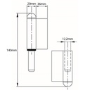 140mm Steel weldable hinge, fixed pin Left Hand Drawing with Dimensions