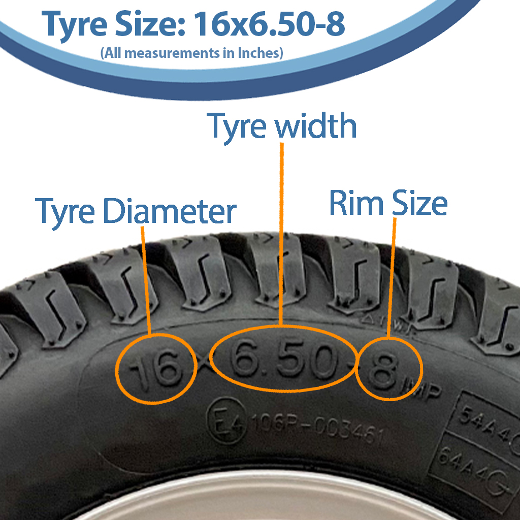 16x6.50-8 4ply P332 GRASS on 20BB RIM size with text