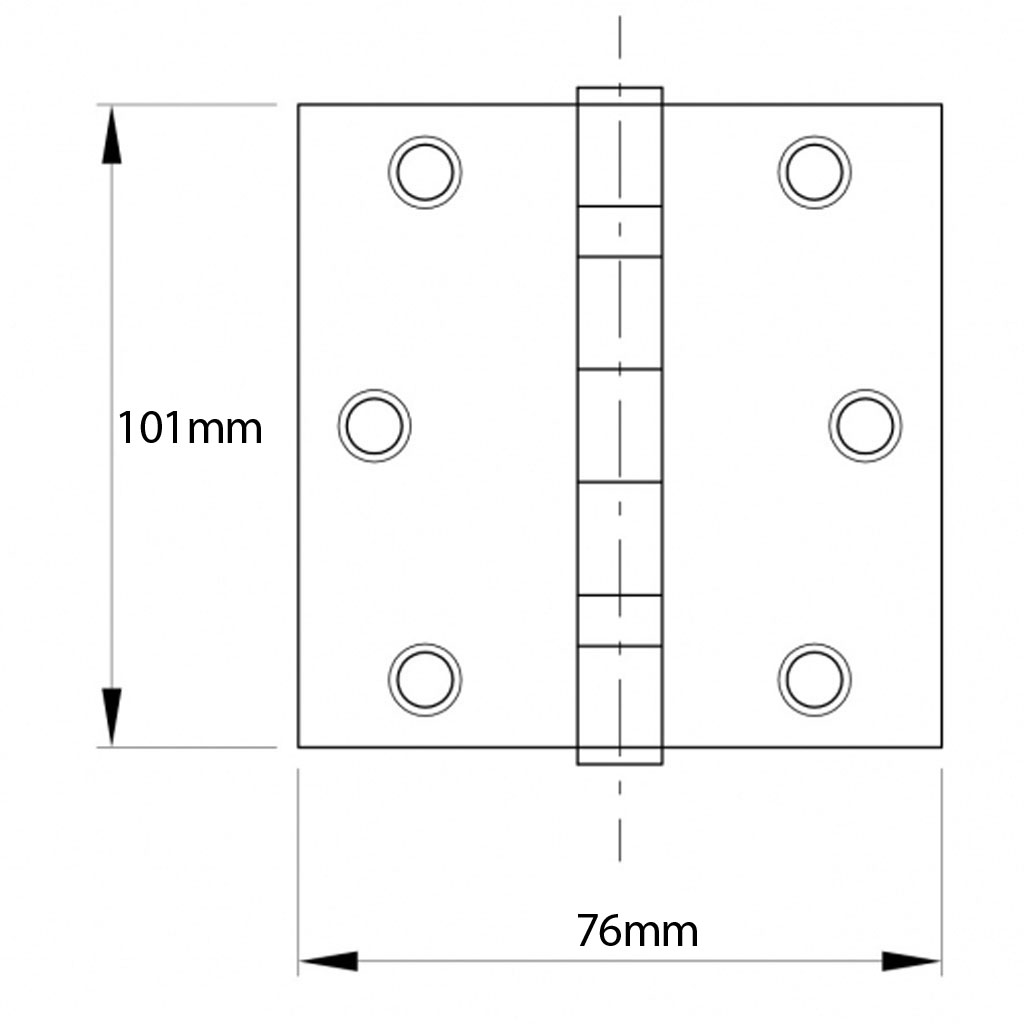 101x76mm heavy duty hinge stainless steel 304 with 2 ball bearings (pair) Drawing with Dimensions