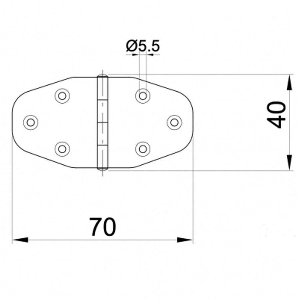 40x70mm Hinge stainless steel 304 Drawing with Dimensions