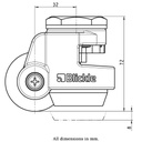 Levelling series HRIG-POA 45G 45mm swivel threaded bolt hole M8x12mm castor with nylon plain bearing wheel 180kg side view